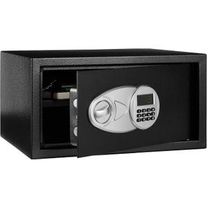 Amazon Basics Steel Security Safe Box with Digital Keypad, for Valuables, Cash, Jewelry, Documents, Removable Shelf, Black, 1 Cubic Foot, 16.9"x14.6"x9.1" (WxDxH)