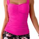 B2prity Women's Tankini Swimsuit Tummy Control Ruched Two Piece Bathing Suit Push Up Modest Swim Suits with Shorts (Large, Hot Pink, Floral)