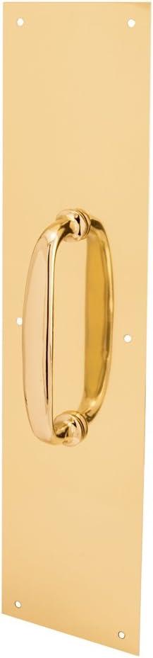 Prime-Line J 4578 Door Pull Plate with Handle, Polished Brass, 4 In. x 16 In. (Single Pack)