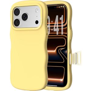 ORNARTO for iPhone 17 Pro Case 6.3", Wavy Liquid Silicone Shockproof Drop Protection Cover with Camera Control Button, Skin-Friendly Microfiber Lining Buttercream, Yellow