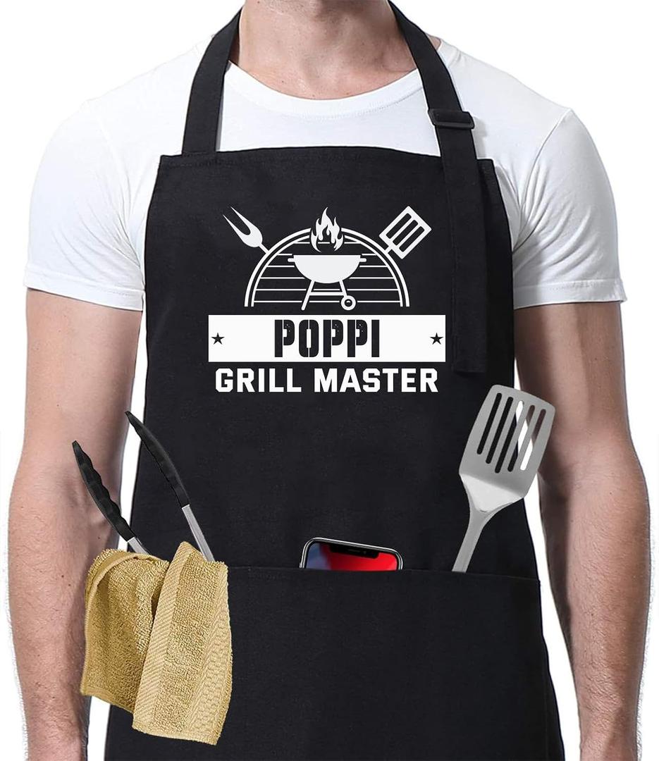Poppi Grill Master Apron - Cooking Gifts for Poppi Grilling Apron for Him - Dad - Husband - Mens - Grill Master Aprons - BBQ Aprons for Poppi