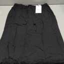 ELLEVEN Linen Flared Maxi Skirt with Back Slit - Elastic Waist Drawstring Long Flowy Ankle-Length Skirt (Medium, Black)