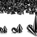 170 Pieces Multiple Sizes Cone Spikes Screwback Studs Rivets Large Medium Small Metal Tree Spikes Studs for Punk Style Clothing Accessories DIY Craft Decoration (Black)