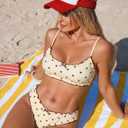 ZAFUL Womens Bikini Set 2 Piece Swimsuit Bandeau Top Cute Plaid Ruffled Bow Decor Cheeky Bathing Suits (Yellow, L)