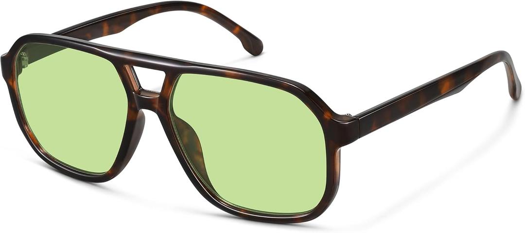 Stylish Aviator Sunglasses for Women Men Retro Trendy Square Shades UV Protection (Tortoise/Green)