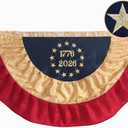 JRED 250 Anniversary American Bunting Flags 3x6 FT, 1776-2026 Tea-Stained Betsy Ross 13 Stars USA Pleated Fan Flags, Vintage Embroidered Stars 4th of July Decorations Banner