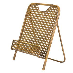 Red Co. Decorative Foldable Metal Wire Bamboo Cookbook Stand & Recipe Holder for Kitchen Counter in Gold Finish, 10 x 13 Inches