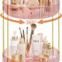 Rotating Makeup Organizer Countertop,Skincare Organizers,Spinning Perfume Tray Stand,Makeup Storage Organizer for Vanity,Bathroom Organizer and Storage,Lazy Susan,2 Tier,Pink
