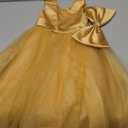 Glitter Tulle Flower Girl Dress V-Back Girls Party Dress with Pearls Princess Full-Length Bow-Knot Pageant Dress, Size 4