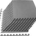 BalanceFrom 24x24 Inch EVA Interlocking Foam Exercise Tile Mat  Non-Slip Puzzle Flooring for Home Gym, Fitness Studio, or Playroom with Multiple Thickness, Coverage Sizes and Color Options (Grey)
