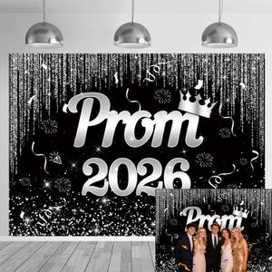 XCKALI Black Silver Prom 2026 Graduation Backdrop 7x5ft