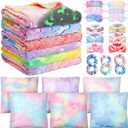 36 Pcs Sleepover Party Supplies for Girls Sets, 6 Glow in The Dark Blanket 6 Pillow with Pillow Core 6 Coral Fleece Headband 6 Plush Eye Mask Covers 6 Scrunchies for Slumber Sleepover Party Gifts Bulk