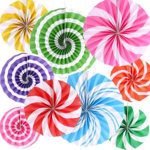 9 Pcs Candyland Party Decorations Paper Fans Candyland Themed Classroom Decorations Lollipop Hanging Paper Fans for Christmas Sweet Candy Birthday Wedding Party Supplies