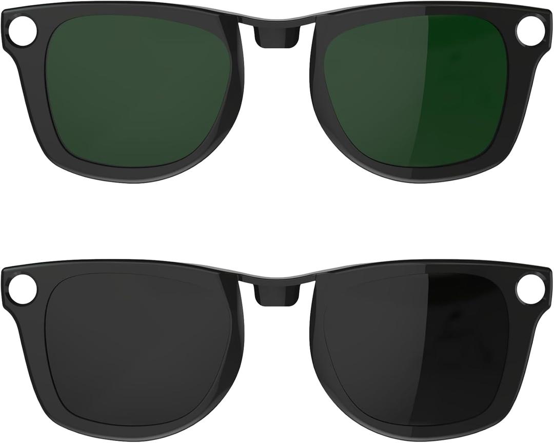HIBLOKS 2Pcs Polarized Clip for Ray-Ban Meta Wayfarer RW4006 & Gen 2 RW4012 Regular (50-22), Shiny Black Frame Discoloration Clip for RayBan Meta Gen 2, (Black+Green)
