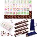 Complete American Mahjong Tile Set with Acrylic Mahjong Case, 160 Tortoise Tiles, 4 All-in-one Tortoise Color Rack Pushers with Drawstring Bag Accessories for Table Entertainment