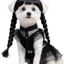 1pcs Dog Costume for Medium Dogs Puppy Clothes with Wig and Belt Black Pet Dog Dress Outfit for Dogs Cats Cosplay Halloween Birthday Party AN002M XL