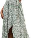 GRECERELLE 2025 Women's Spring Summer Boho Floral Print V-Neck Faux Wrap Maxi Dress for Wedding Guest, Graduation, Party (Large, 13 Fp Lily Green)