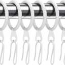 Hotop 30 Pcs Metal Drapery Curtain Rings 0.98/1.26/1.65 inch Interior Diameter and 30 Pcs Hanging Curtain Drapery Pin Hooks for Window Door Shower(White,25 mm)