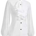Womens Victorian Vintage Long Sleeve Shirt Ruffle Stand Collar Blouse Medieval Gothic Tops (Small, White)