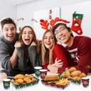 Acellegic 100 Pcs Large 10 x 7 '' Christmas Paper Food Trays Serving Plates and Disposable 9 oz Paper Cups Christmas Party Supplies Kit for Winter Holiday Xmas Party Decoration