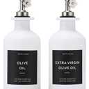 HOMCDALY Olive Oil Dispenser for Kitchen, 11.8oz Glass kitchen Dispenser Bottle, White Oil&Vinegar Cruet Set, Leakproof Oil Bottle for Cooking| Set of 2 (11.8oz White)