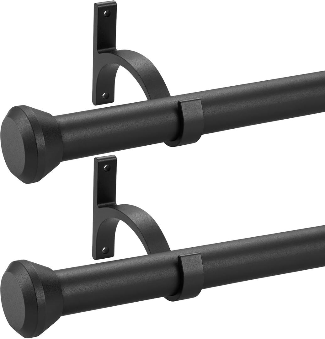 2 Pack Telescoping Curtain Rods, 1Inch Diameter Drapery Rods 28-48Inch Length Adjustable Rod with Brackets Window Treatment-Frosted Black