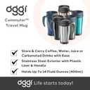 Oggi Commuter Travel Mug 14oz - Insulated Coffee Mug, Thermal Stainless Steel with Easy Grip Tumbler Handle - Black
