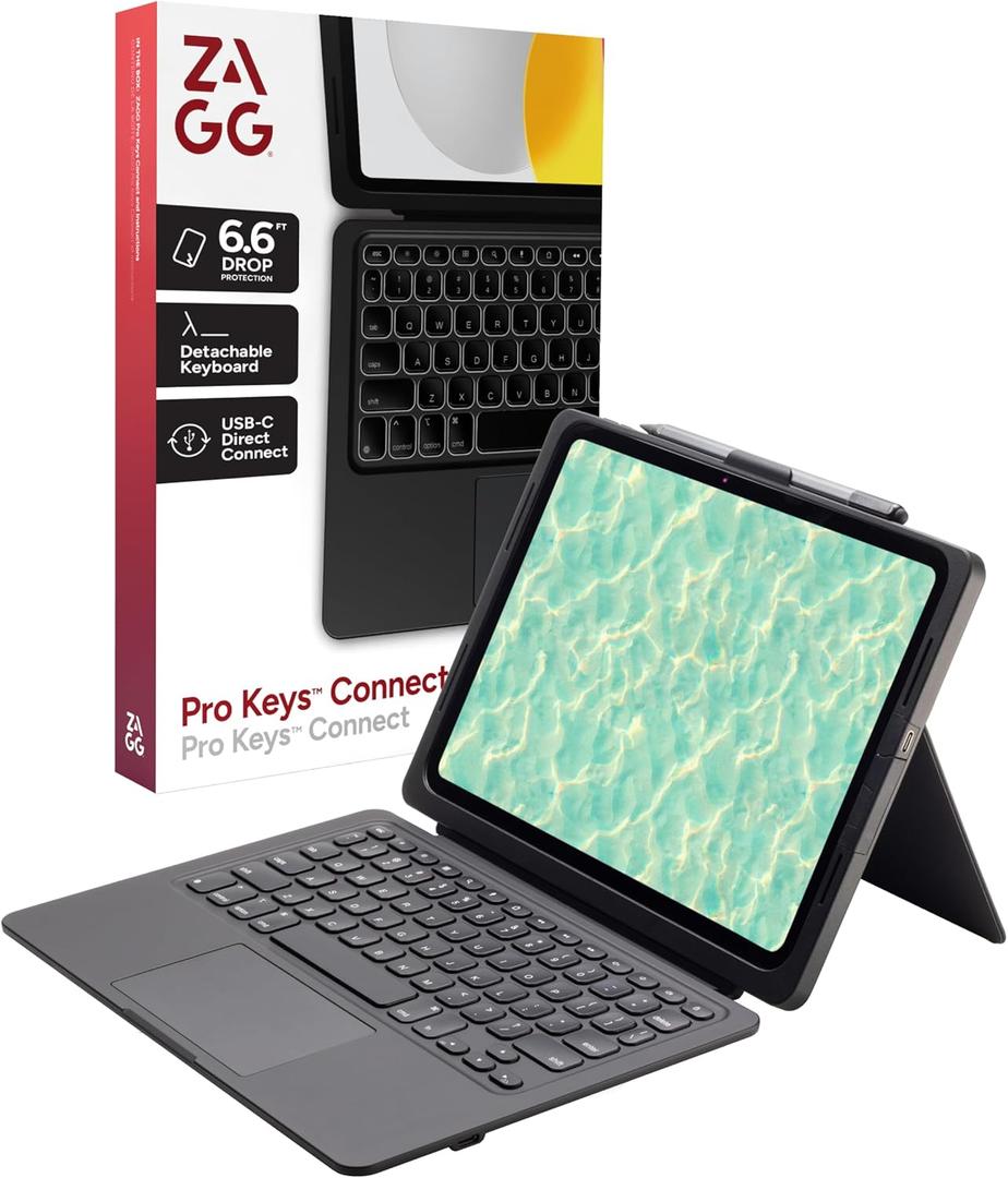 ZAGG Pro Keys Connect iPad Pro 13" (M5)/ (M4) Keyboard Case  USBC Direct Connect Keyboard with Trackpad, Detachable Backlit Keys, 6.6ft Drop Protection, Kickstand & Dual USBC Ports, Black