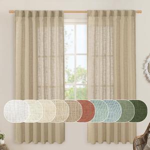 LAMIT Linen Blended Curtains for Bedroom, Faux Linen Textured Light Filtering Drapes Back Tab and Rod Pocket Boho Burlap Panels for Farmhouse/Living Room, 2 Panels, 52 x 72 Inch, Brown