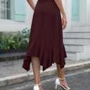 YSYOKOW Midi Skirts for Women High Waisted Asymmetrical Handkerchief Hem Fold Over Waist Flowy Casual Summer Soft Knit Skirt (L)