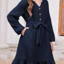 blibean Girls Cotton Long Sleeve Dresses Ruffled Semi Formal Dress Size 6-15 Years (Blue, XL)