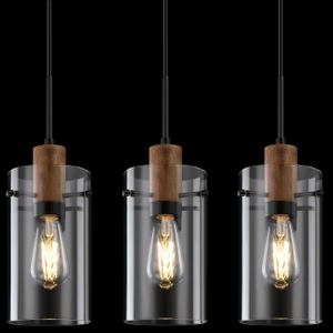 3 Pack 1 Light Industrial Modern Farmhouse Hanging Kitchen Island Pendant Ceiling Light Fixtures,Wood 4.7" Clear Glass Black Finish Over Sink Restaurant bar Corridor