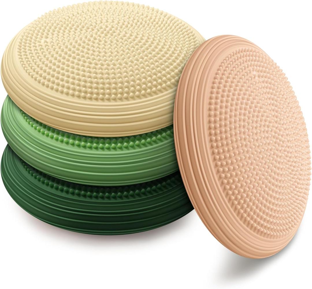 Libima 4 Pcs Wiggle Seat Inflated Wobble Cushion for Sensory Kid 13 Inches Balance Disc Flexible Seating for Classroom Sensory Pad for Chair Wiggle Cushion with Needle Pump (Matcha Color)