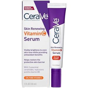 CeraVe Vitamin C Serum with Hyaluronic Acid, Skin Brightening Serum for Face with 10% Pure Vitamin C, Fragrance Free, 1 Fl. Oz