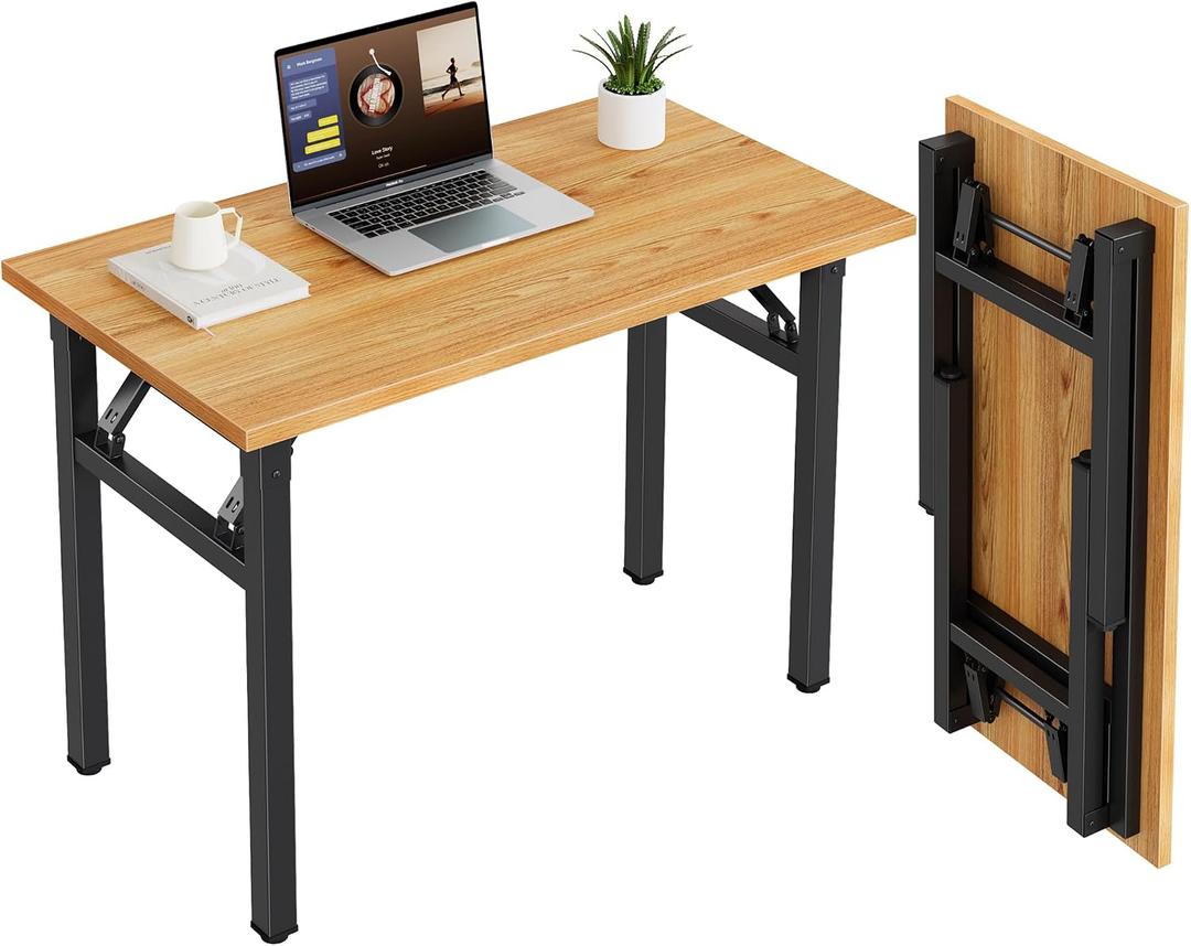 Need Small Folding Computer Desk, 35.8 Inch Writing Table, Teak & Black