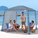Beach Cabanas for Sand, Foldable Beach Canopy with Sandbags 8' | 43" Compact Fold, 8' x 8' Fits 6 Person, UPF 50+, Wind-Resistant, Privacy Side Wall, Easy Setup, 6.5-8' Adjustable Height