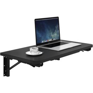 TEAMIX Wall Mounted Folding Table, Black Floating Desk for Small Spaces, Drop Leaf Dining Table for Kitchen Fold Down Laundry Shelf with Heavy-Duty Brackets (23.6"W x 11.8"D)