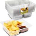 50 PC Nacho Trays Disposable, 12oz Plastic Nacho Containers with Chip and Dip Holder, 6x5 In 2 Compartments Clear Snack Trays for Kids,Parties, Movie Night Supplies (Plastic-50pc)