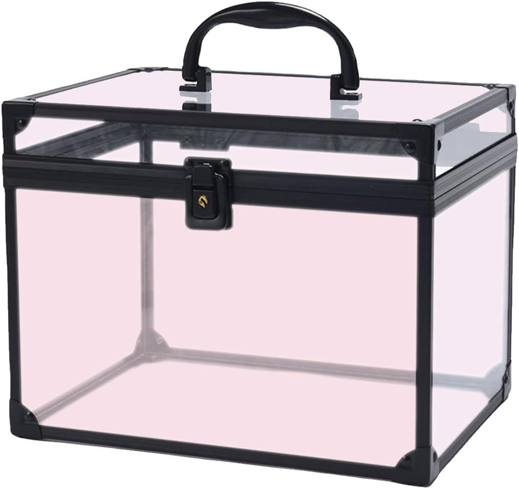 Crown Box, Clear Cosmetic Case, Acrylic Artists Display Case, Toiletry Train Case with Latches & Handle Large Capacity Acrylic Travel Makeup Tools Box for Vanity Dresser Bathroom Counter (Black-Pick)