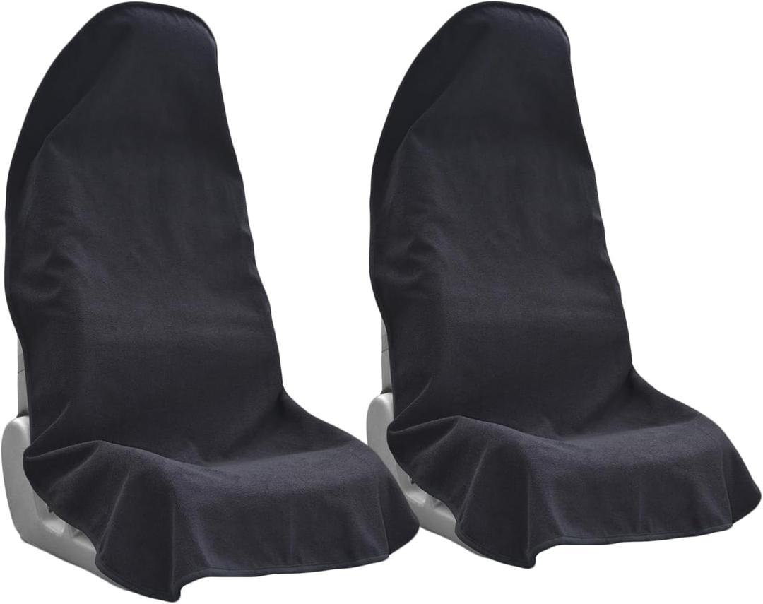 Car Seat Covers Universal Car Protective Front Seat Covers Washable Non-Slip Seat Protectors for Gym Workouts, Waterproof and Sweatproof Towel Seat Covers for Cars, Trucks, Jeeps (2 Pack, Black)