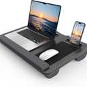 HETTHI Lap Desk with Cushion, Large Laptop Besk Bed, Up to 17" Laptop Tray for Bed with Wrist Rest, 2 Self-Adhesive Mouse Pads, Portable Handle, Tablet Phone Slot (Black)