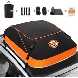 Sailnovo Rooftop Cargo Carrier, 15 Cubic Waterproof Soft-Shell Car Roof Cargo Carrier for Top of Vehicle with/Without Roof Rack, Car Top Carrier with Anti-Slip Mat, Safety Hooks & Storage Bag