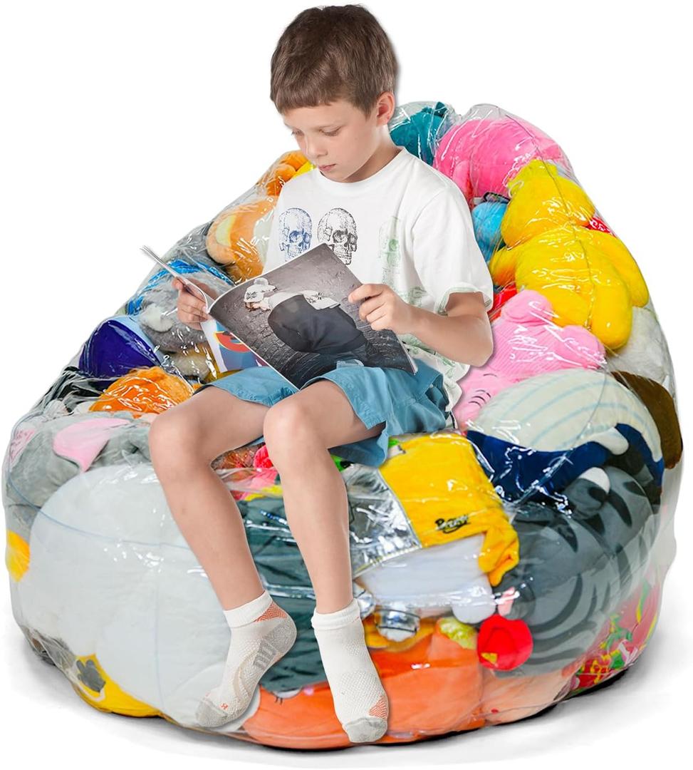 Clear Stuffed Animal Chair Storage Bean Bag Chair Cover  Extra Large 150L Toy Organizer for Kids, Waterproof Easy-Clean Plush Toy Holder Seat (Cover Only, No Filler Included)