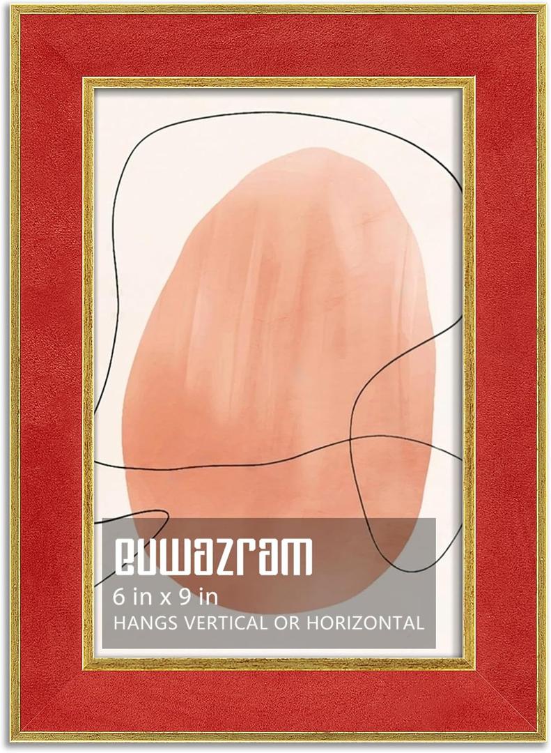 Suede 6x9 Frame - Single Frame, Elegant Red 6 x 9 Poster Frame, 6x9 Picture Frame for Artwork, Puzzles, Photos, and Movie Posters