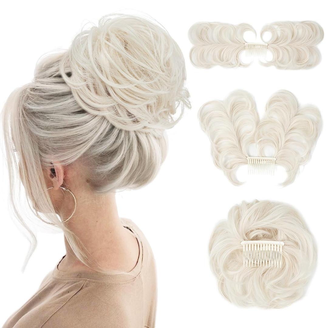 Messy Bun Hair Piece Side Comb Clip in Hair Bun Hairpiece for Women Short Natural Straight Versatile Adjustable Styles Easy Hair pieces (White Blonde-C)