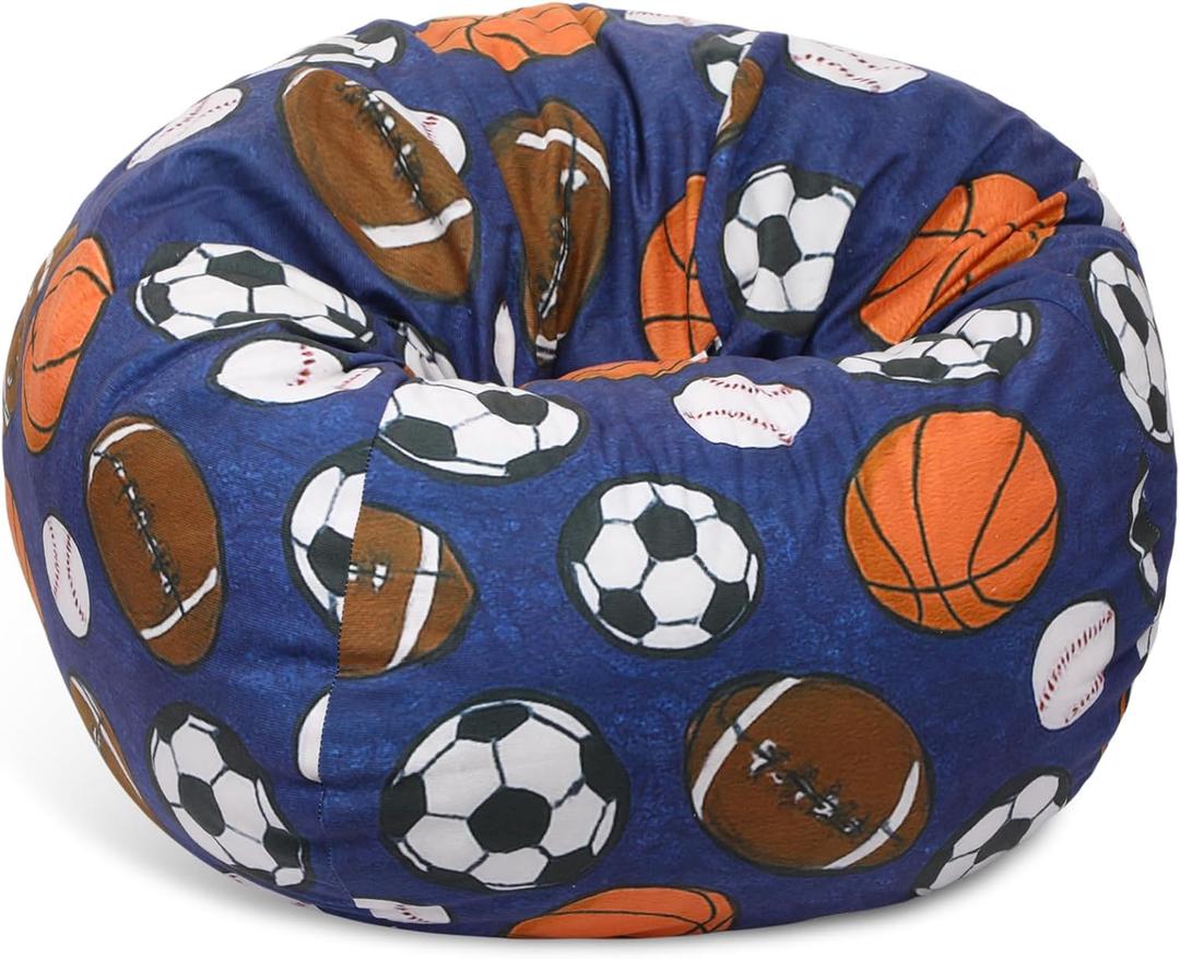 Novabright Stuffed Sports Storage Bean Bag Chair Cover for Teens 2.3 Feet Plush Soft Bean Bag Ball Themed Sofa Organizer with Double Stitched Zipper Washable Kids Room Decoration No Filling