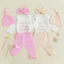 Gueuusu Newborn Girl Coming Home Outfit Isn't She Lovely Baby Romper Long Pants Hat Headband Cute Fall Clothes 0 3 6 12 18M (Pink, 12-18 Months) (White)