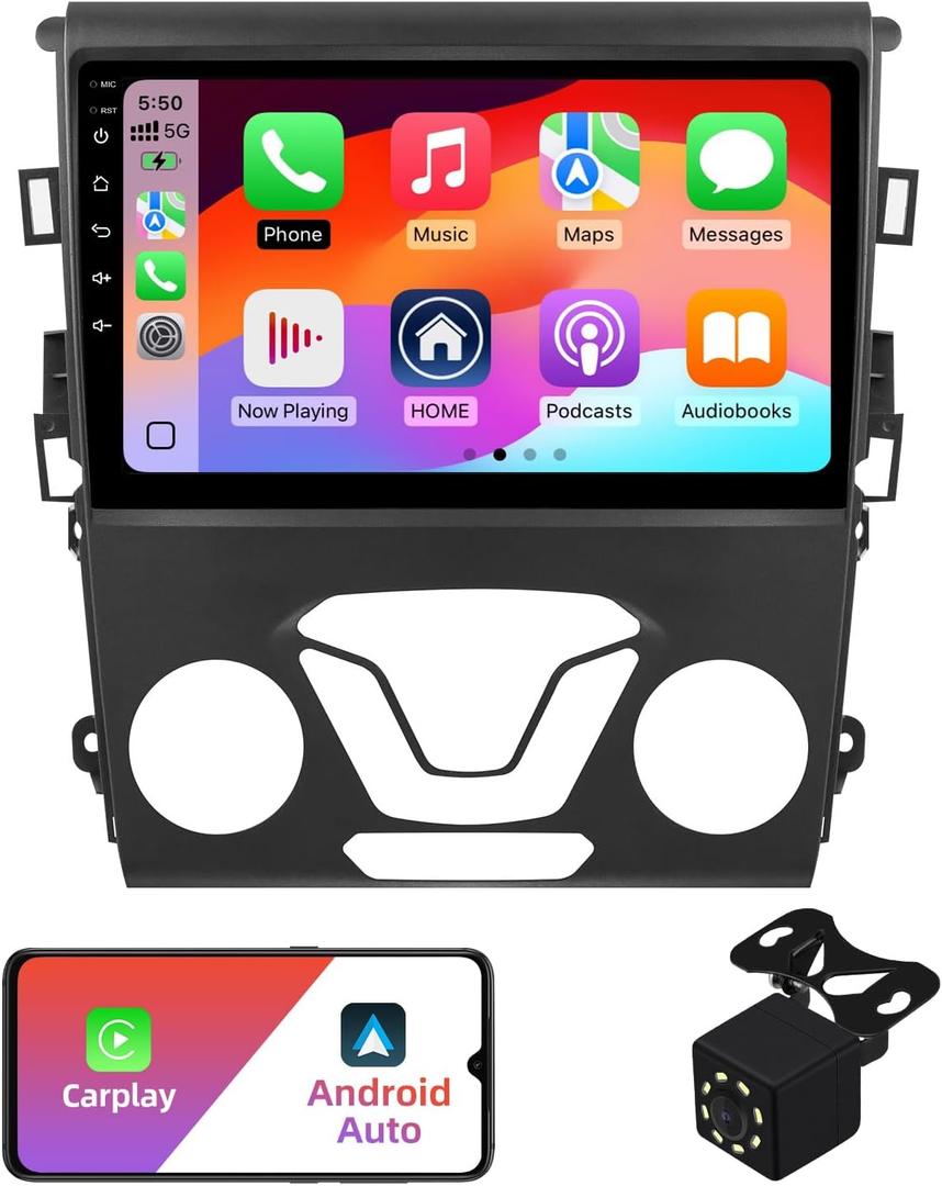 2+32G 9 Inch Android 12 Double Din Car Stereo for Ford Fusion Mondeo 2013-2019 Touchscreen Radio Built-in Wireless Carplay/Android Auto/GPS/Bluetooth/FM/AUX-in/Steering Wheel Controls/Backup Camera