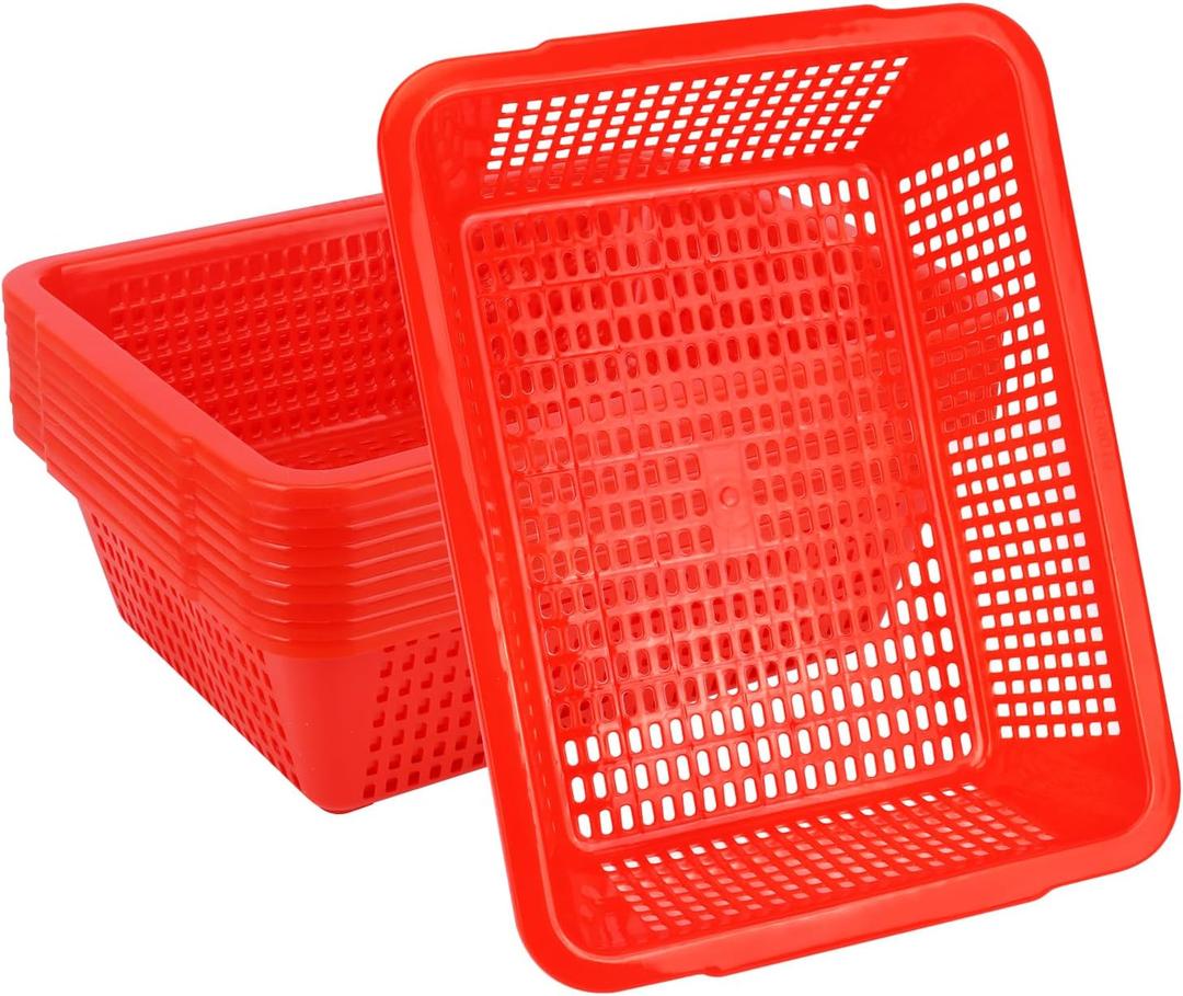 10 Pack Red Plastic Storage Baskets, 15.4 x 11.6 x 4.3 Inch Rectangular Plastic Baskets for Organizing, Classroom, Office, Shop, Home Restaurant