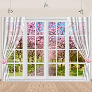 Beautiful Spring Backdrop Pink Cherry Blossom Tree Spring Backdrop for Photography Wedding Baby Shower Birthday Party Spring Banner Decorations Photo Shoot Studio Props 7X5Ft